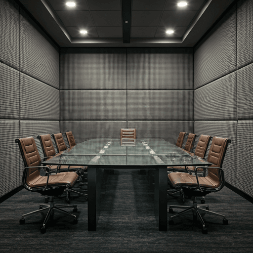 Sleek corporate boardroom with custom acoustic panels and architectural glass table